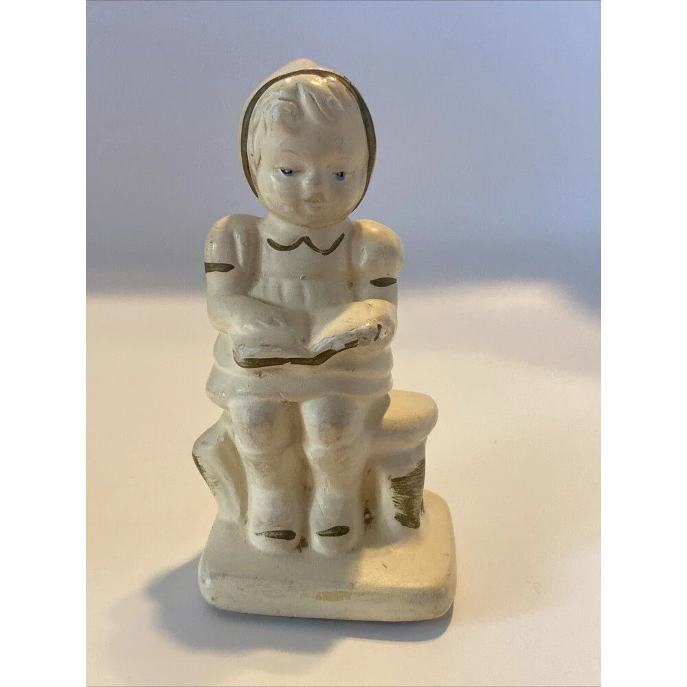 Vintage Chalkware Figurine Girl Reading Sitting on Bench Coventry Ware 3187